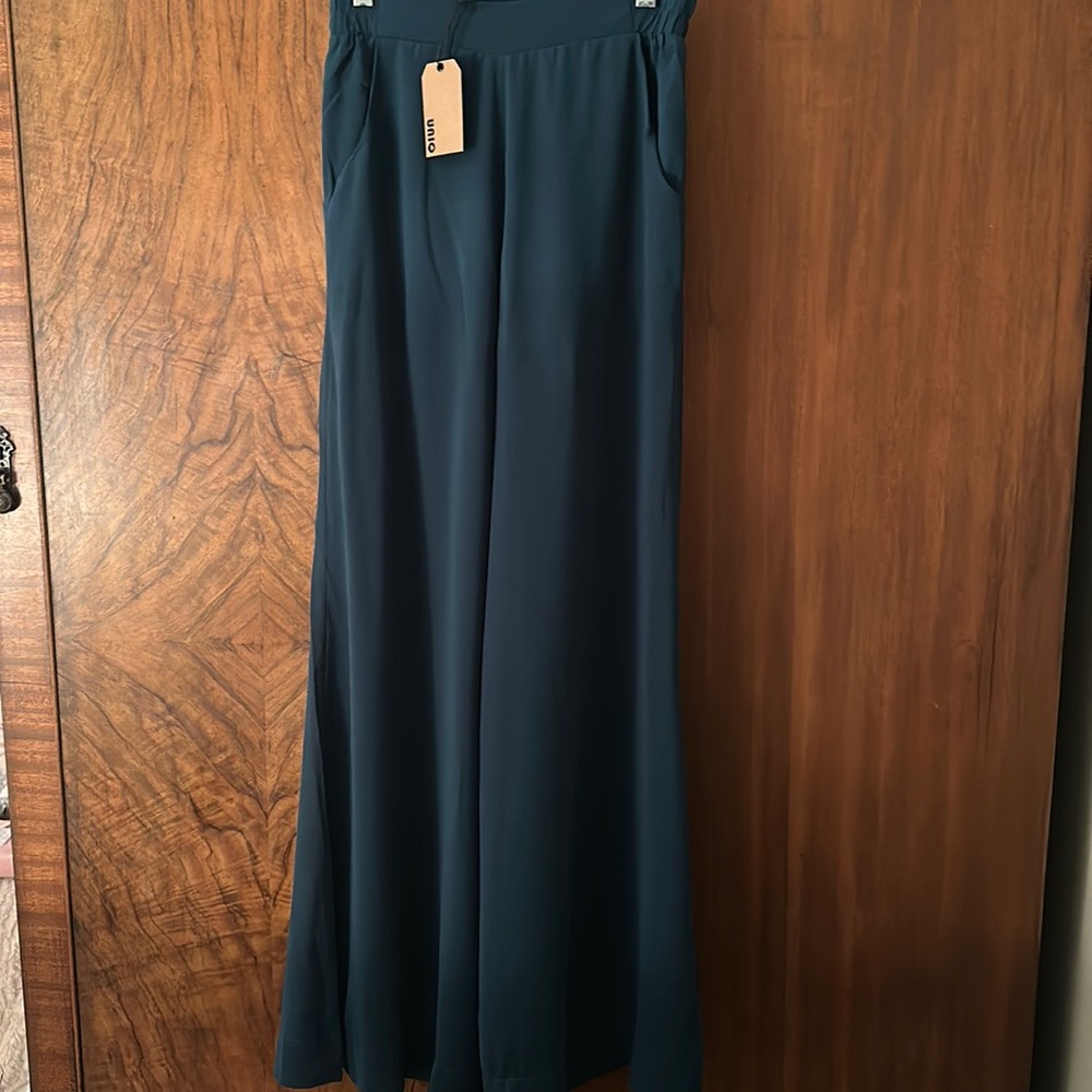 Designer UNIQ Sheer Green Wide Leg Pant for holiday party or swimsuit cover up